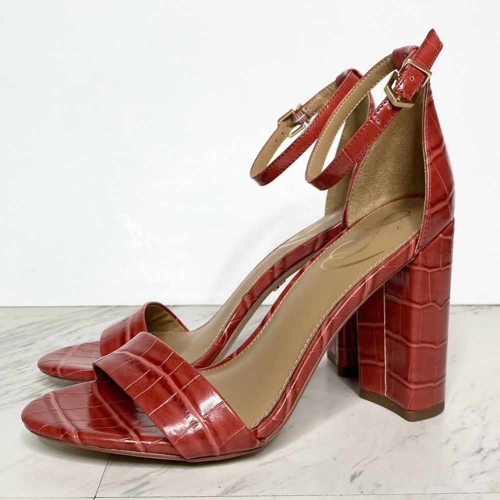 Sam Edelman Yaro Red Crocodile Block Heel Sandal 7M